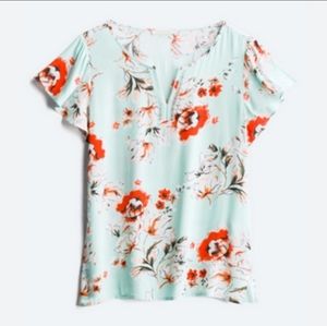 Fun2Fun Arvie Aqua and Orange Crochet Detail Ruffle Sleeve Blouse, Size Medium